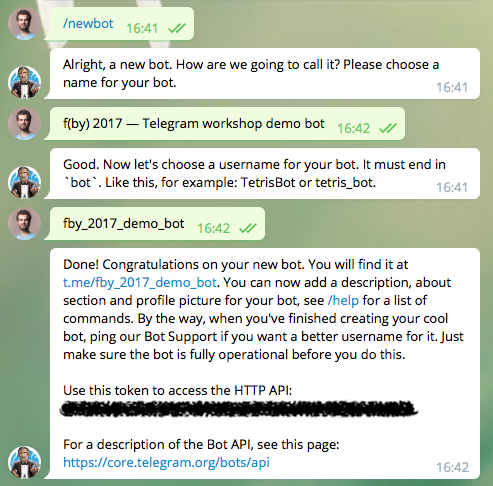 Telegram bot — newbot setup screenshot